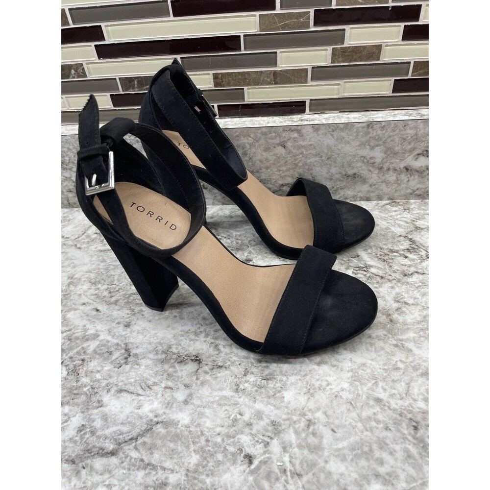 TORRID 2 Strap Tapered Heel Sandal in Black suede size 9.5 WW wide - Picture 3 of 6